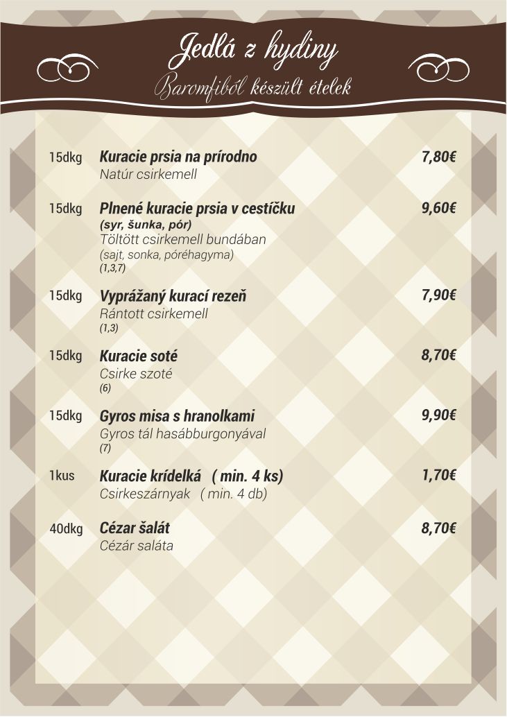 Reštaurácia Malom - Menu