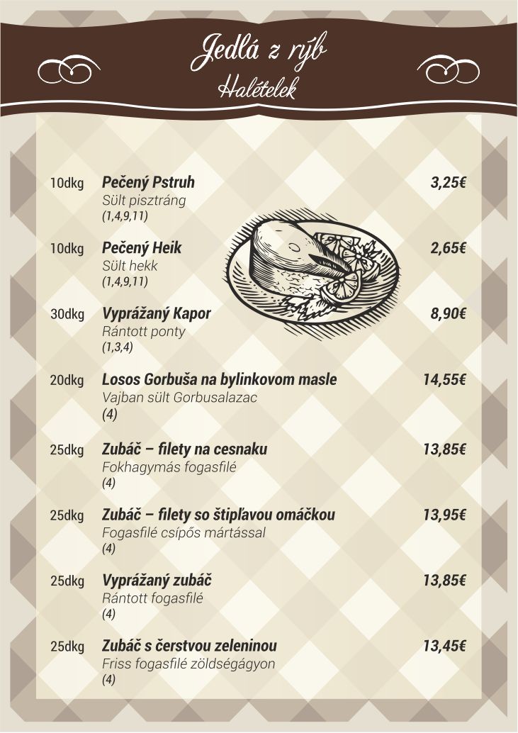 Reštaurácia Malom - Menu