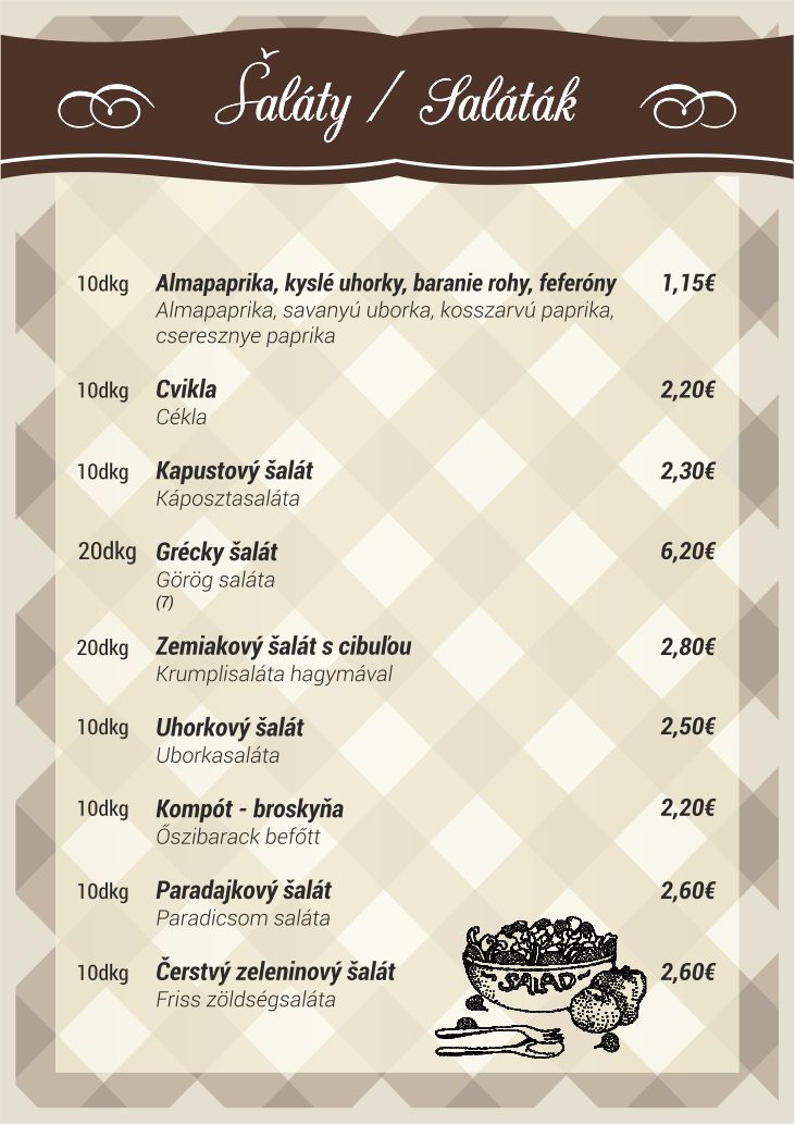 Reštaurácia Malom - Menu