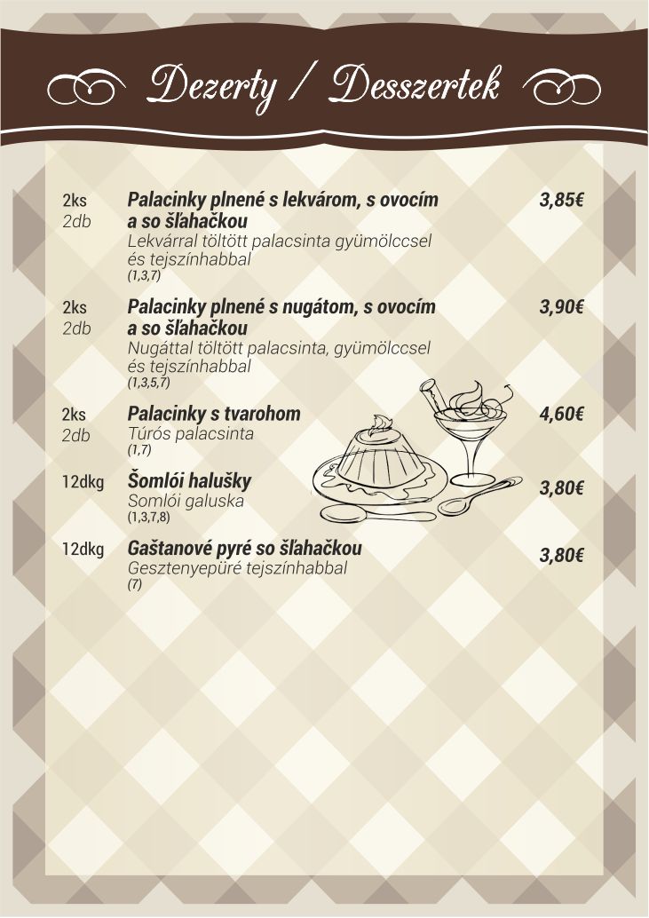 Reštaurácia Malom - Menu